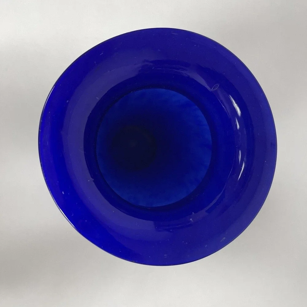 Blue White Glass Vase 11 3/8